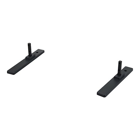 Zwei schwarze Halterungen mit rechteckiger Grundplatte und vertikalem Stift, vor weißem Hintergrund.