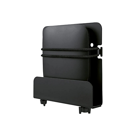 Schwarzer Zeitschriftenhalter mit Gummiband, Detailaufnahme.