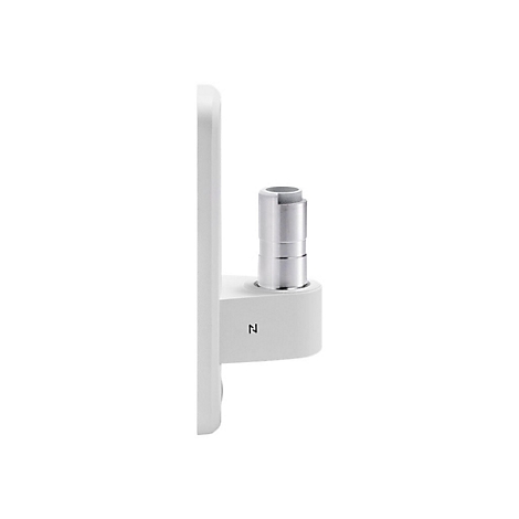 Ein weißes technisches Gerät mit einem Metallzylinder.