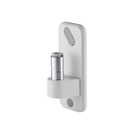 Detailaufnahme einer weißen Halterung mit silbernem zylindrischen Element.