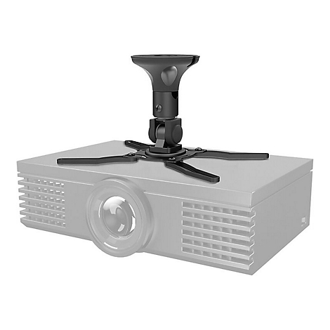 Schwarz-grauer Projektor mit Deckenhalterung. Der Halter ist an der Oberseite des Projektors befestigt.