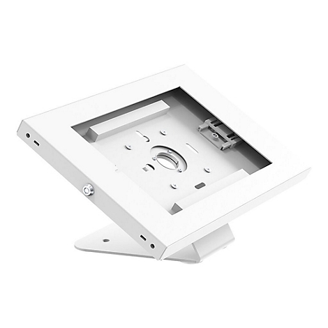 WeiÃŸer Tablet-Halter mit neigbarer Basis.