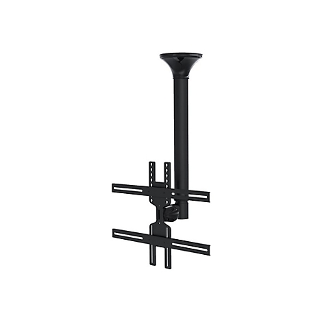Schwarze Deckenhalterung fÃ¼r TV, aus Metall. Bestehend aus Montageplatte, Stange und Halterung fÃ¼r den Fernseher.