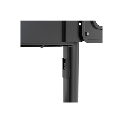 Gros plan noir et détaillé d'un accessoire de montage pour un moniteur. Il montre une colonne et un support de montage.