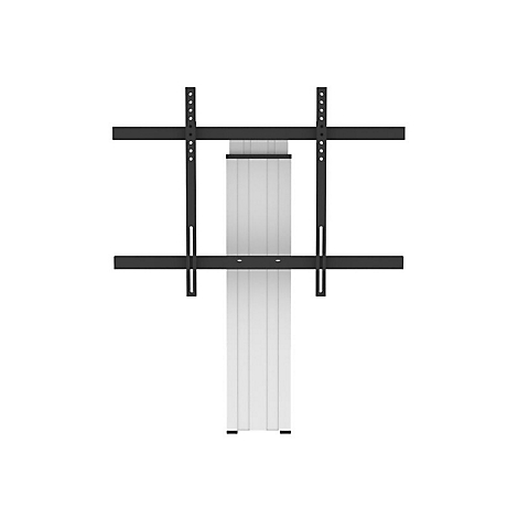Schwarze TV-Halterung vor weiÃŸem SÃ¤ulendesign, ideal fÃ¼r eine saubere KabelfÃ¼hrung.