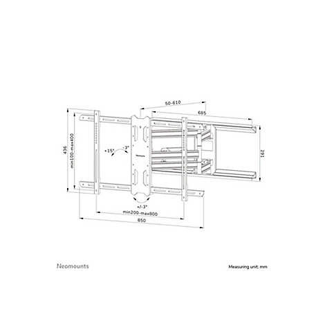 Dessin technique d'un support mural avec dimensions. L'illustration montre une vue de dessus avec des dimensions en millimètres.