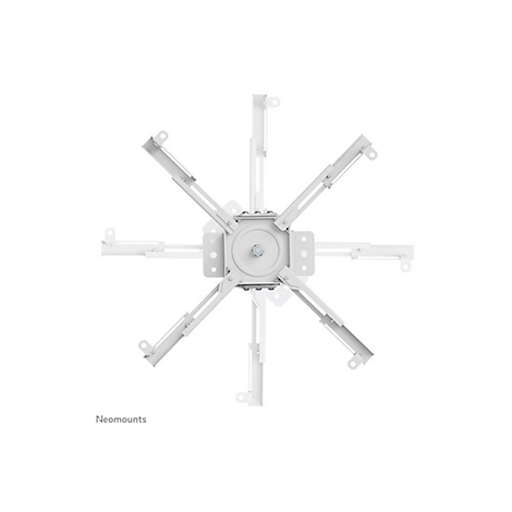 Weißer Deckenhalter für Projektoren, Blick von oben, mit Logo 'Neomounts' unten links.