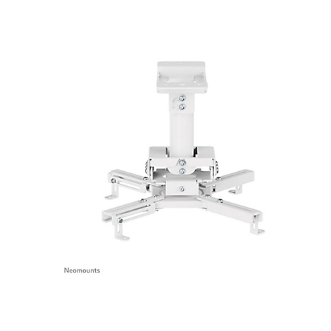 Weißer Deckenhalter für einen Projektor, vor weißem Hintergrund. Der Halter hat mehrere Arme und Gelenke.