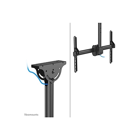 Zwei schwarz TV Halterungen, mit Kabel und Logo 'Neomounts' auf weißem Hintergrund.