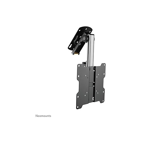 Schwarze TV-Wandhalterung, mit silberfarbenem Arm, vor weißem Hintergrund. Aufschrift: Neomounts.
