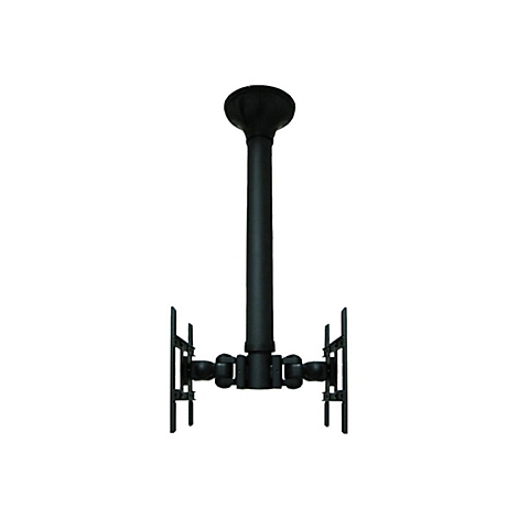 Schwarze Deckenhalterung für einen Fernseher, auf weißem Hintergrund.