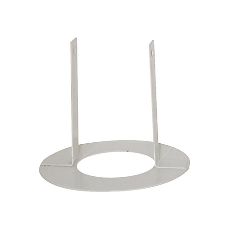 Hellgrauer Produktständer aus Kunststoff. Basis mit zwei senkrechten Halterungen. Oben befinden sich Löcher.