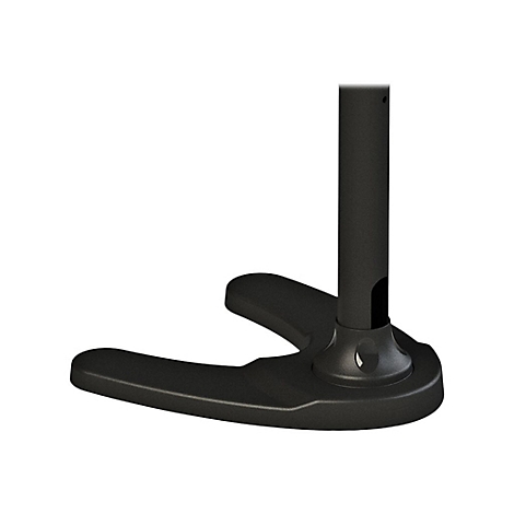 Schwarzer Ständer mit rundem Fuß und senkrechtem Rohr.