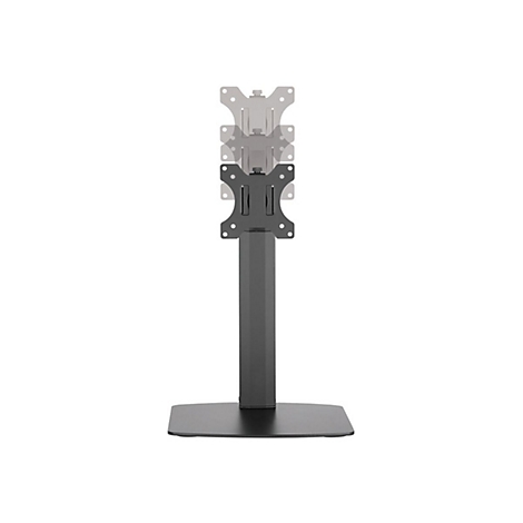 Schwarzer Monitorständer, höhenverstellbar mit rechteckigem Fuß und Halterung.