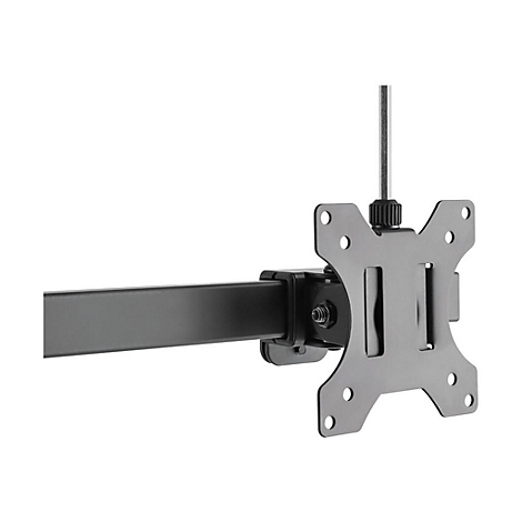 Support de moniteur noir fixé à une barre. Éclaircissement sur fond blanc.