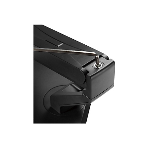 Detailaufnahme einer schwarzen Halterung mit einem Inbusschlüssel, der in eine Schraube gesteckt wird.