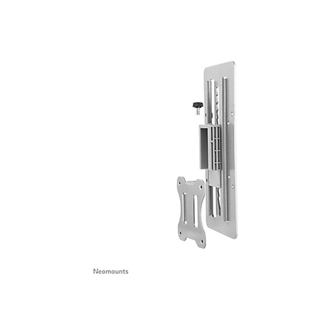 Silberne TV-Halterung, bestehend aus Halterung, Aufnahme und Schrauben. Das Logo 'Neomounts' ist unten links zu sehen.