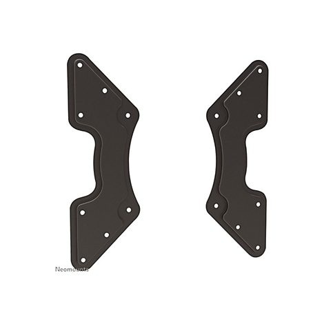 Zwei braune Metallhalterungen für eine Wandhalterung. Jede Halterung hat mehrere Löcher und eine geschwungene Form.