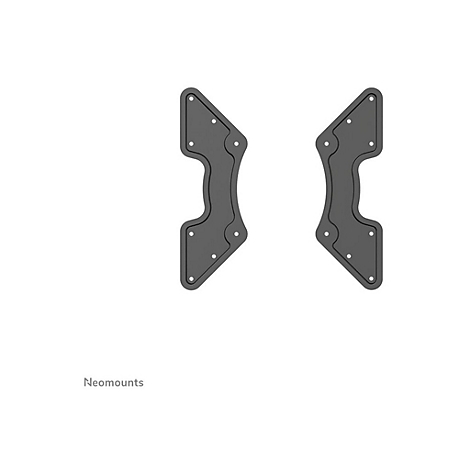 Zwei graue Montageplatten für eine TV-Halterung, mit Löchern für die Schrauben.