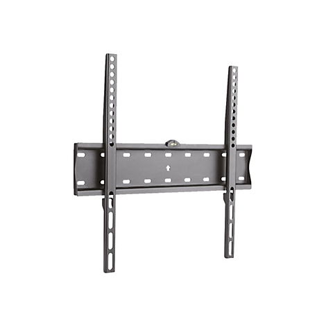 Graue TV-Wandhalterung, bestehend aus Halterung und zwei vertikalen Stangen mit Löchern.