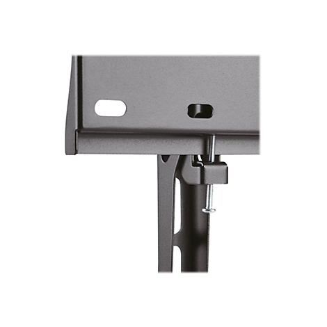 Nahaufnahme einer Metallhalterung. Die Halterung hat eine dunkle Farbe und ist mit Schrauben versehen.