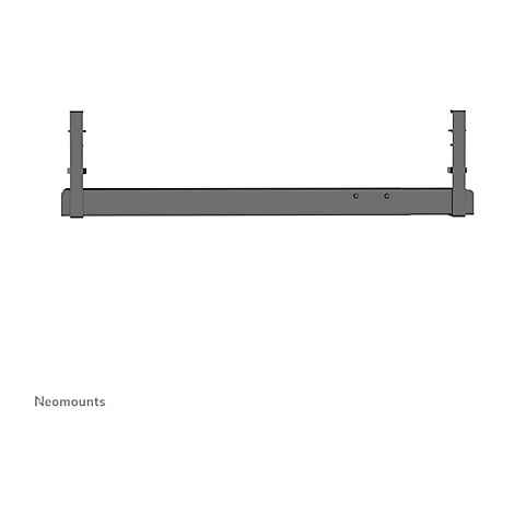 Graue Halterung für Monitore vor weißem Hintergrund. Logo Neomounts unten links.
