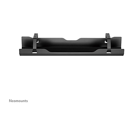 Schwarze Halterung für Bildschirm oder Zubehör, mit Aussparung, Text 'Neomounts'.