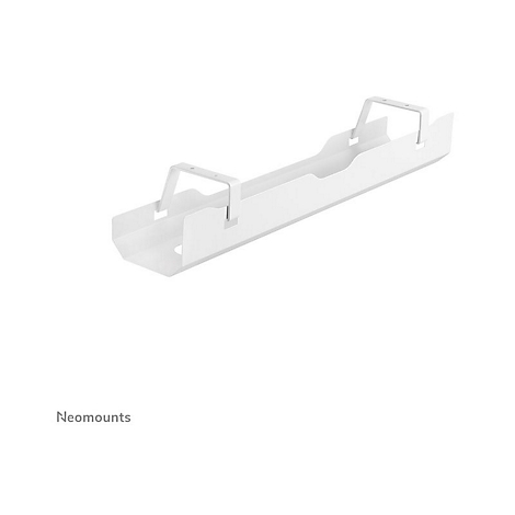 Weiße Kabelwanne, mit Halterungen, auf weißem Hintergrund. Neomounts-Logo.