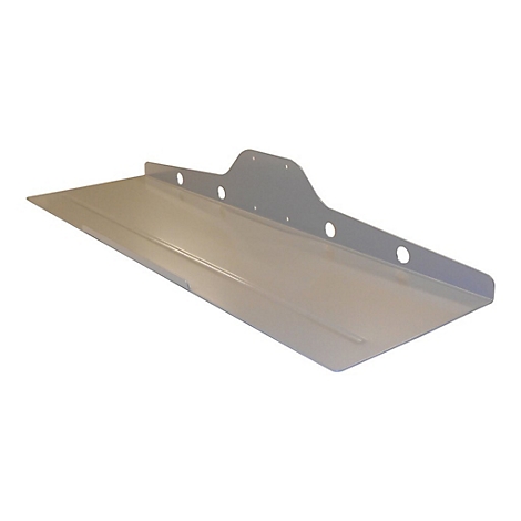 Helle, längliche Metallablage mit seitlicher Aufkantung, Befestigungslöchern und Montagewinkel.