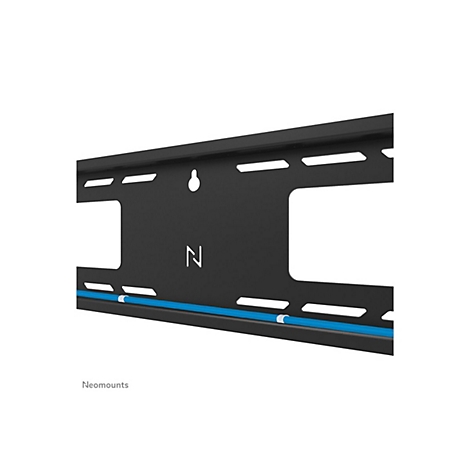 Schwarze TV-Wandhalterung, blaues Kabel, Schriftzug "N".