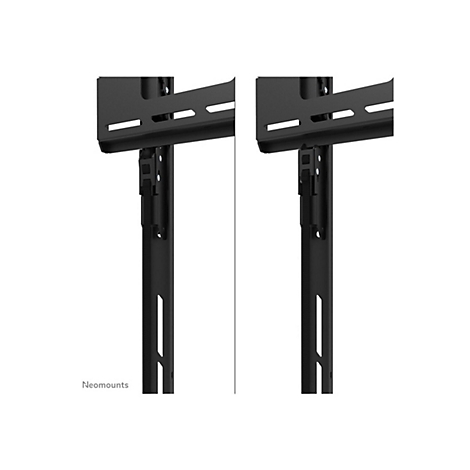 Zwei schwarze Halterungen für einen Fernseher. Oben mit Löchern für die Schrauben, darunter ein langes, vertikales Profil. Links steht "Neomounts".