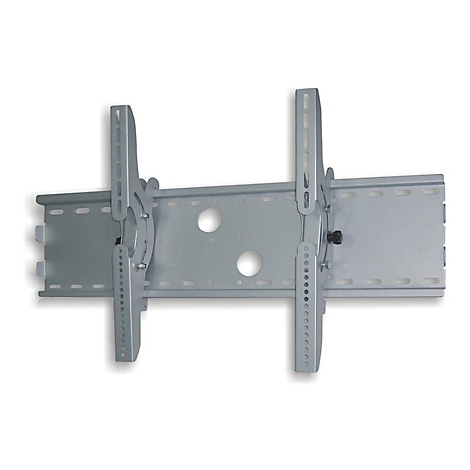 Metall-TV-Halterung, silberfarben, mit Halterungen und Löchern.