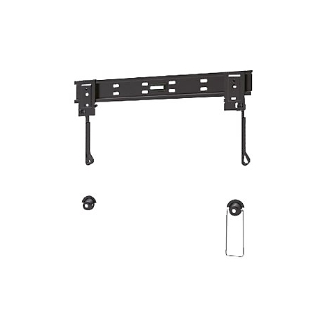 Schwarze TV-Wandhalterung mit Montageschiene und zwei unteren Abstandshaltern.