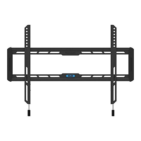 Schwarze Neomounts TV-Wandhalterung mit integrierter Wasserwaage auf weißem Hintergrund.