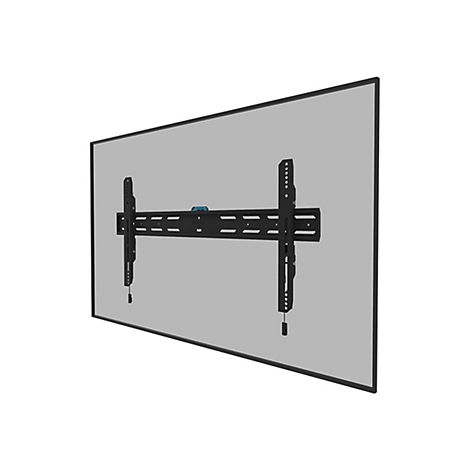 Ein schwarzer TV-Wandhalterung vor einem grauen Hintergrund. Der Halter ist an einem schwarzen Rahmen befestigt.