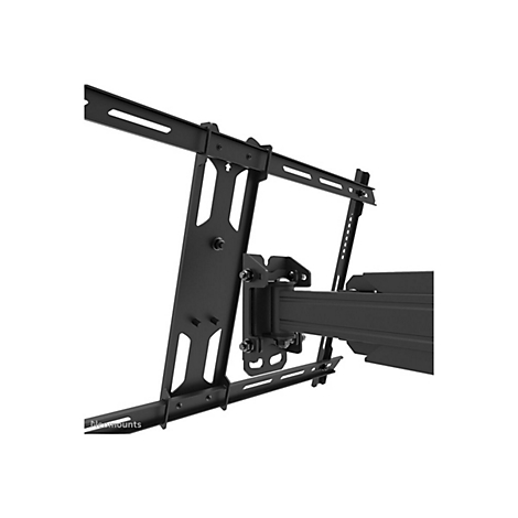 Schwarze TV-Wandhalterung, Detailansicht. Verschiedene Arme und Halterungen vor weißem Hintergrund.