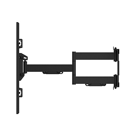 Schwarze TV-Wandhalterung, ausgefahren, vor weißem Hintergrund.