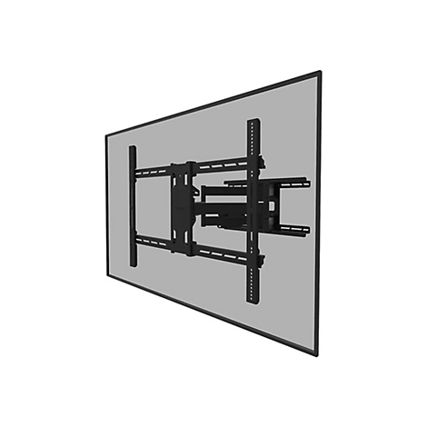 Eine Wandhalterung fÃ¼r einen Fernseher. Schwarz, auf einer grauen Wand montiert.