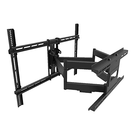 Schwarze TV-Wandhalterung mit Schwenk- und Neigefunktion vor weiÃŸem Hintergrund. Die Halterung besteht aus Metall und hat mehrere Arme und Gelenke.