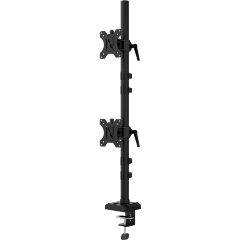 Support de moniteur noir avec deux supports et une pince pour le montage sur table.