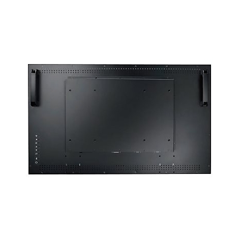 Schwarzes Display mit Griffen und AnschlÃ¼ssen.