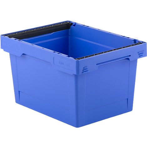 Blauwe open doos met een zwart frame.