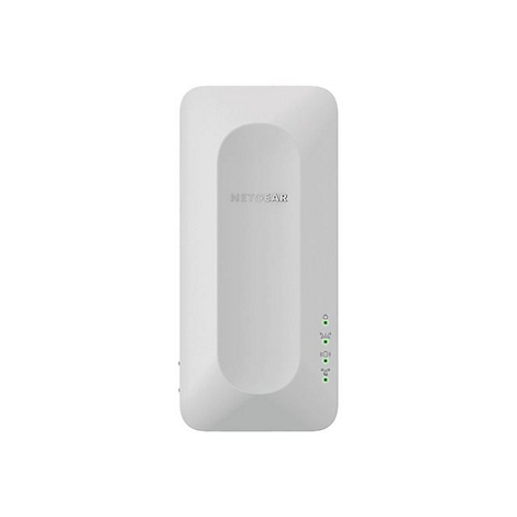 Appareil Netgear blanc, forme oblongue. Logo Netgear, lumières vertes.