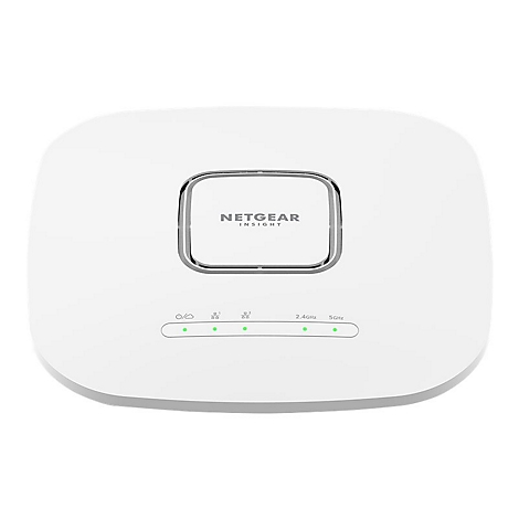 Point d'accès Netgear Insight blanc avec des lumières vertes. En haut, on peut lire NETGEAR INSIGHT.