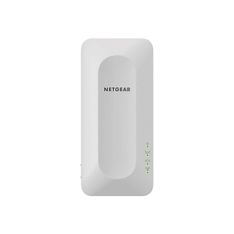 Ein weißes Netgear-WLAN-Gerät. Auf der Vorderseite befindet sich das Netgear-Logo und grüne Kontrollleuchten.