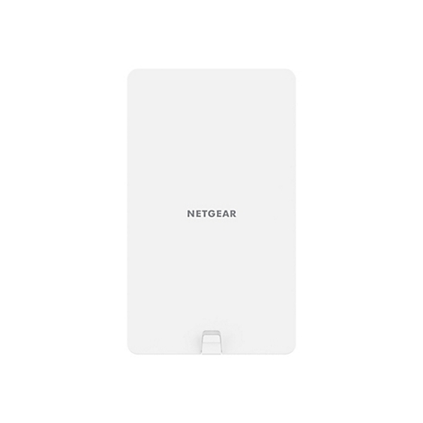 Rechteckiges weißes Gerät mit abgerundeten Ecken. Der Schriftzug NETGEAR ist mittig angebracht. Am unteren Rand ist eine kleine Aussparung zu sehen.