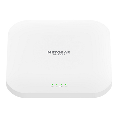 Ein weißes, abgerundetes Rechteck, NETGEAR INSIGHT, 3 grüne Leuchten, 2.4GHz, 5GHz.