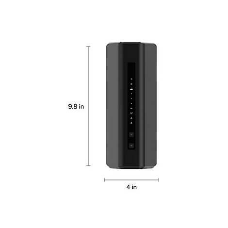 Dunkelgrauer Router mit MaÃŸen. 9,8 Zoll hoch, 4 Zoll breit.