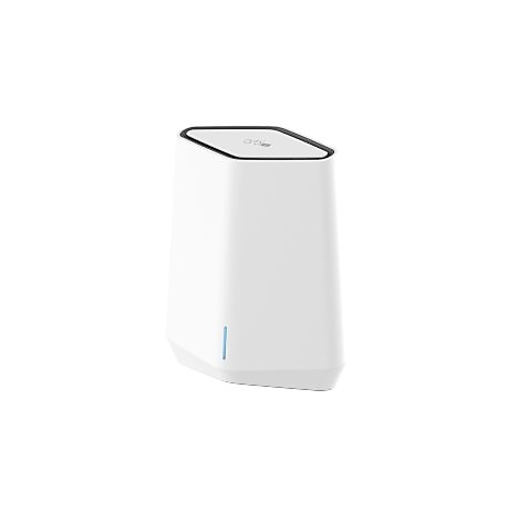 Weißer, turmförmiger Orbi WLAN-Router mit einer vertikalen blauen LED-Anzeige vor weißem Hintergrund.