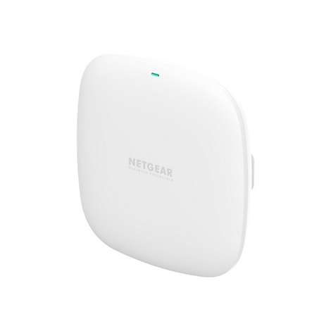WeiÃŸer Netgear WLAN-Access-Point mit grÃ¼nem Licht. Das Netgear Logo ist mittig platziert.